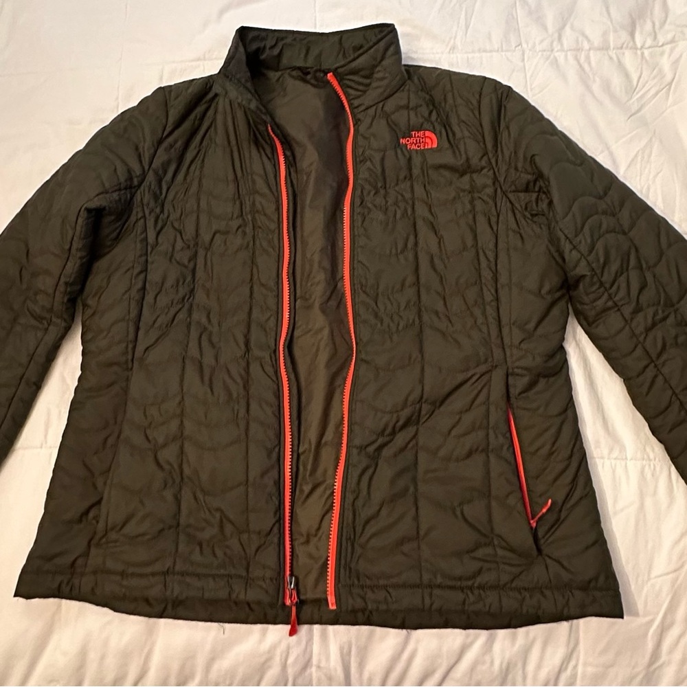 The North Face Women's Dark Green Jacket with Red Accents